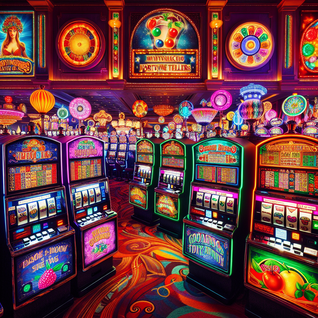 Colorful slot machines in a casino setting